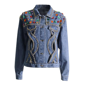 Veste en jean strass de qualité supérieure pour hommes Veste en jean bleue aspect bling pour hommes avec strass Vêtements d'extérieur de luxe - Product Image 1