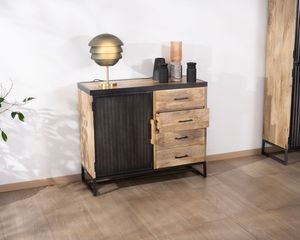 Kazag Rangement 100 cm en bois de manguier et métal cannelé avec tiroirs - Product Image 2