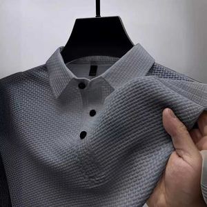 Camisa POLO de manga corta para hombre de alta calidad, cómoda, transpirable, con solapa abotonada, Color sólido, lona bordada de verano - Product Image 3