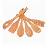 Ensemble d'ustensiles de cuisine en bambou naturel de qualité supérieure, 6 pièces, cuillères, spatules, outils antiadhésifs, fabricant direct