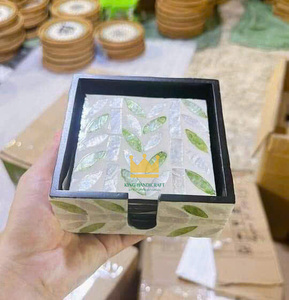 Posavasos de nácar de Vietnam con soporte cuadrado con incrustaciones de conchas marinas, paquete de 6 posavasos decorativos para mesa - Product Image 5