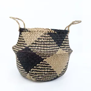 El örme Seagrass alışveriş çantaları Vietnam renkli el-örme Seagrass Tote çanta el yapımı örgü pirinç torbaları