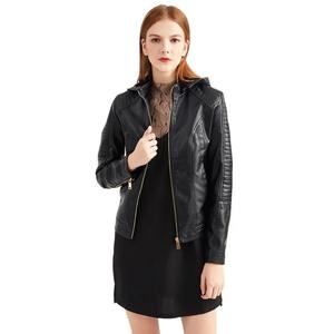 2025 veste de moto d'hiver basique pour femmes avec sweat à capuche zippé en cuir véritable et veste en cuir PU pour vêtements d'extérieur - Product Image 3