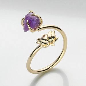 Lotus Rough Amethyst Gemstone Ring - Prong Set Gemstone Anillo al por mayor-925 Silver Gold Vermeil Ring - Product Image 1