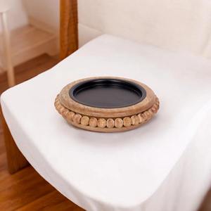 Porte-bougie rond en bois artistique avec motif de perles pour la décoration de la maison, l'affichage sur l'étagère, la table à manger, l'accent de la chambre à coucher, en provenance d'Inde - Product Image 3