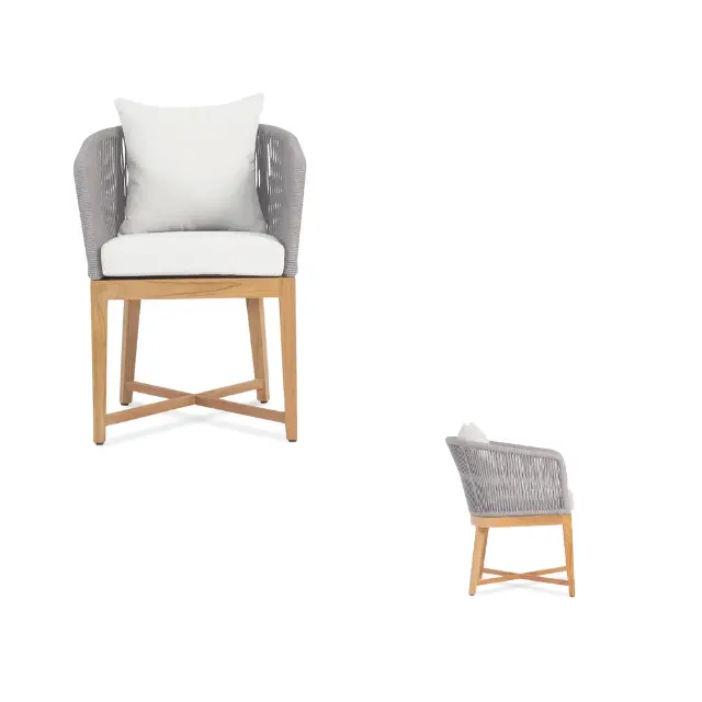 Оптовая продажа, премиальный Тиковый деревянный минималистский стул, мебель для столовой с веревкой, удобные стулья для отелей и вилл из Индонезии