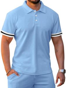 Conjuntos de polos de algodón de alta calidad para hombre, camisetas y pantalones cortos de gran tamaño personalizables, ropa de calle para verano, característica ligera - Product Image 2
