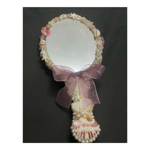 กระจกเปลือกหอยที่สวยงามทำด้วยมือพร้อมเปลือกหอยจริงหลากหลายชนิดกระจกเปลือกหอยแบบพกพาเหมาะสำหรับผู้ที่ชื่นชอบการแต่งหน้าการเดินทางชายหาด - Product Image 3