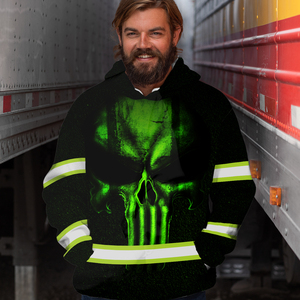 Sudadera con capucha personalizada Green 3D Skull Hi Vis con cintas reflectantes Camisas DE SEGURIDAD Sudaderas con capucha de alta visibilidad - Product Image 3