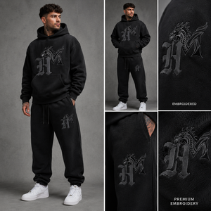 Top Notch Quality Printed Two Piece Winter Hooded Casual Men's 100% Cotton Lightweight Breathable Zipper Tracksuit Sets - Product Image 3