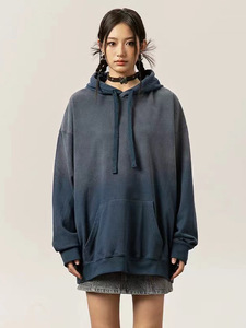 Sweat à capuche épais de haute qualité avec logo personnalisé 370 grammes 80% coton 20% polyester lavé changement progressif sweat à capuche éponge à l'intérieur des sweats à capuche - Product Image 6