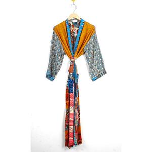 Kimono de la mejor calidad, bata larga para mujer decorada con retazos de seda, Chaqueta larga para mujer, ropa de dormir, Kimono de seda - Product Image 2