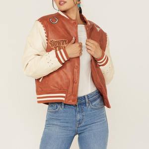 แจ็กเก็ตเบสบอลหนังแท้ขนาดใหญ่สำหรับผู้หญิงแจ็คเก็ตลำลองใช้ได้ทั้งชายและ Y2K โลโก้ออกแบบได้ตามต้องการ - Product Image 1