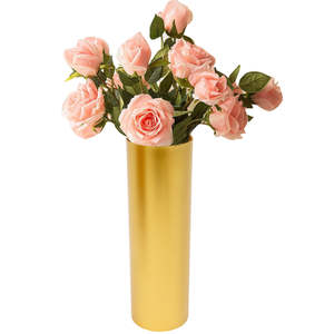 Florero de hierro con forma de cilindro de diseño elegante para decoración de mesa de hogar y oficina, jarrones de Metal hechos a mano con revestimiento dorado - Product Image 1