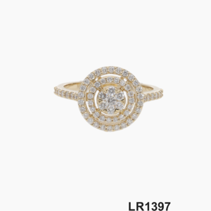 Anillo de diamantes de oro amarillo de 14K para mujer, impresionante círculo de Halo doble con banda de centro de mesa de diamantes pavé, diamantes naturales - Product Image 1