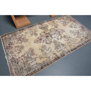 พรม3.9x6.7ft ตุรกีวินเทจขนสัตว์แฮนด์เมดสีน้ำตาลเบจเย็บปะติดด้านหลังสำหรับข้างเตียง - Product Image 2