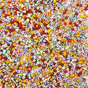 Venta al por mayor a granel 10 tonos vibrantes cuentas de vidrio a rayas de arco iris cristal redondo Murano 1mm Tamaño del agujero para la fabricación de joyas y manualidades - Product Image 4