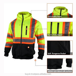 High Visibility Safety Sweatshirts Zip Closure <b>Fleece</b> Safety <b>Jacket</b> Construction Hoodie Detachable Reflective Work Hoodies - Product Image 2