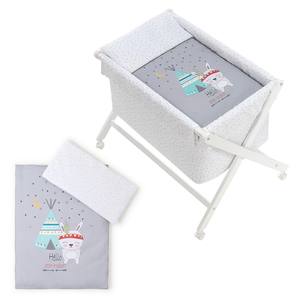 Cuna Moderna X-In de Haya Blanca con Ropa de Cama, Colchón y Modelo Tipi Oso Gris para Bebés y Niños - Product Image 1