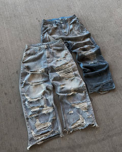 กางเกงยีนส์ขาบานสำหรับผู้ชาย, กางเกงยีนส์วินเทจทรงหลวมแนวฮิปฮอปกางเกงสเกตบอร์ดกางเกงเต้นสเก็ตบอร์ดกางเกงยีนส์ขาตรง - Product Image 1