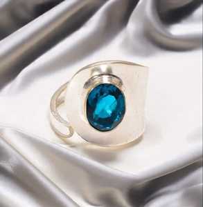 Bague en apatite bleue, pierre précieuse, argent sterling 925, faite à la main, bague de promesse, bijoux, cadeau élégant pour femmes - Product Image 1
