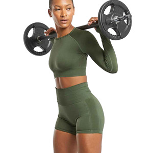 Nuevas camisetas cortas de manga larga con cuello redondo sin costuras para mujer de verano, camisetas de entrenamiento para gimnasio, camisetas ajustadas de secado rápido para mujer - Product Image 2