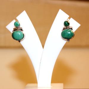 Boucles d'oreilles ethniques en argent sterling 925 du Népal artisanales de forme ovale pierres de cristal de guérison turquoise bijoux en malachite idée cadeau - Product Image 3