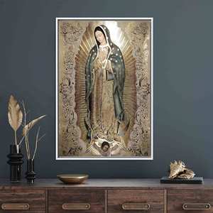 Arte de pared de la Virgen de Guadalupe: elegante obra de arte impresa en lienzo, lienzo enmarcado en blanco - Product Image 1