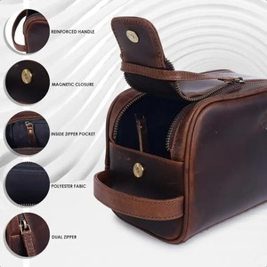 Étui de rangement portable en cuir véritable de luxe vintage résistant à l'eau et écologique pour sac/trousse de toilette pour hommes et femmes - Product Image 5