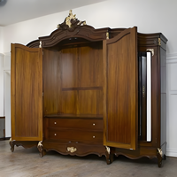 Armoire moderne en teck massif, fabriquée à la main, avec miroir et portes sculptées, pour appartement, hôtel, maison.