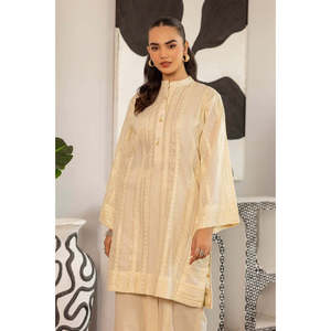 Chemise élégante en satin et lurex jacquard KST-43028, col mandarin, manches trois-quarts, pyjama Dhaka, écologique, pour le printemps/été - Product Image 1