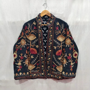 Chaqueta de Algodón con Bordado Suzani Estilo Boho para Mujer, Cuello Mao, Transpirable, Ecológica, Resistente al Viento, Manga Larga, No Tejida - Product Image 1