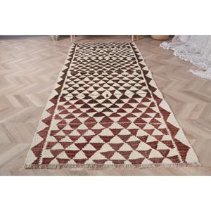 3.1x7.3 ft Vintage Rug, Kilim Rug, <b>Brown</b> Check Rug <b>Wool</b> - Product Image 2