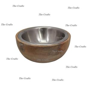 Cuenco de acero inoxidable y madera para servir en la mesa de la cocina, para servir frutas, comida, ensaladera a un precio aceptable - Product Image 1