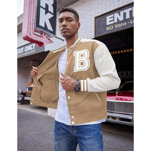 Blouson aviateur Letterman coupe-vent en laine mélangée pour homme Veste universitaire avec col à capuche et poche Veste de baseball légère - Product Image 5