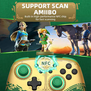 For Nintendo for Switch OLED Manette Vert Dor Zelda TOTK Compatible with <b>PC</b> IOS Slim Style with Vibration Turbo Features Padded - Product Image 4