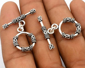 Fermoir à bascule Bali 28X17mm pour cuivre argenté oxydé en or 18 carats pour composants de bijoux plaqués argent sterling - Product Image 3