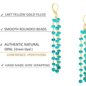 Pendientes colgantes de 3 líneas de ópalo verde, Plata de Ley 925, piedra de nacimiento rellena de oro amarillo, joyería de moda para regalo de fiesta de boda - Product Image 5