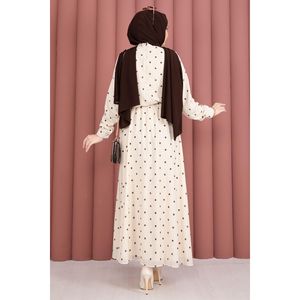Ensemble 2 pièces en mousseline de soie à pois crème avec haut à col nœud et foulard, collection Printemps/Été – Haut court et short - Product Image 6
