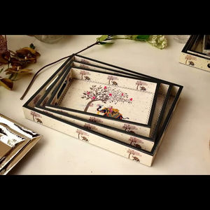 Bandeja Multifuncional Clásica Hecha a Mano de Madera MDF con Impresión Esmaltada, Bandeja Individual Duradera para Decoración del Hogar, Vajilla y Almacenamiento de Alimentos - Product Image 1