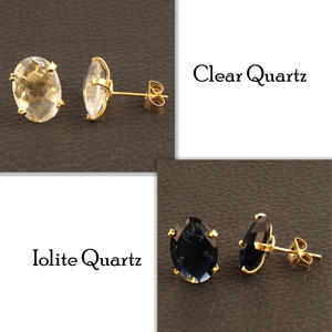 Affordable Cheapest Price <b>Stud</b> <b>Earring</b> Oval Shape Faceted clear Quartz <b>Earring</b> 18k Gold Plated Claw <b>Set</b> <b>Stud</b> <b>Earring</b> Women Gift - Product Image 6