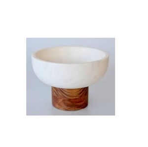 Tazón de Mármol Redondo para Servir en Fiestas, con Base de Madera, Ideal para Frutas y Alimentos en la Cocina del Hogar - Product Image 1