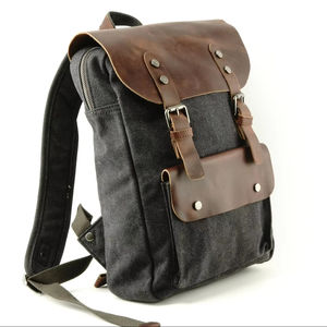 Heavy Duty Genuine Leather <b>Canvas</b> <b>Backpack</b> Outdoor Travel School Work Hiking Lightweight Breathable Unisex Multi-Pocket Durable - Product Image 1