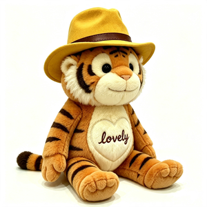 Peluche de Tigre Vaquero Personalizado con Sombrero de Vaquero, Material Suave, Relleno de Algodón PP, Corazón Bordado - Regalo de Cumpleaños - Product Image 6
