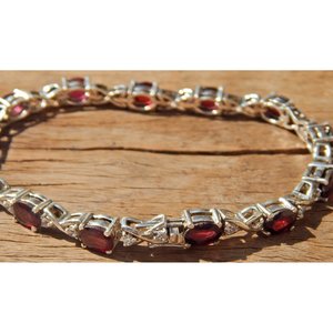 Pulsera de tenis de Plata de Ley 925 con piedras preciosas de granate natural, joyería de plata con acento dorado - Product Image 2