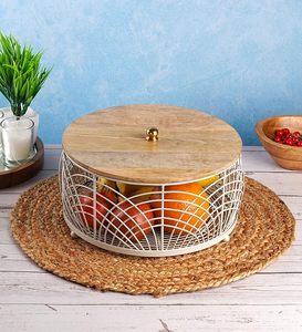 Corbeille à fruits en fer avec large ouverture facilitant l'accès aux pommes, oranges et autres fruits pendant les matins occupés - Product Image 4