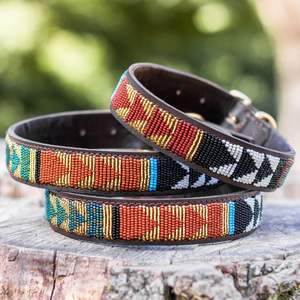 Beaded Leather <b>Dog</b> Collars for Pets with Hand Embroidery Detail Vintage Seed Beads <b>Dog</b> Collars with Durable Leather Base - Product Image 5