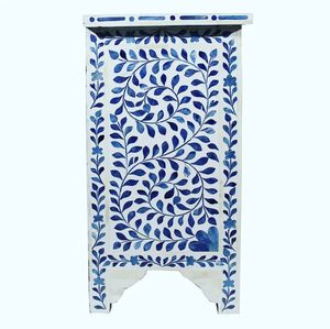 Incrustation d'os science, Table d'appoint blanche Antique, incrustation géométrique ronde, Table basse centrale, décoration de la maison, tiroir latéral, coffre, meubles de Table - Product Image 3