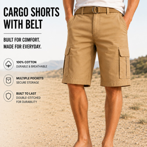 Men's Casual Zipper Fly 100% Cotton Canvas Eco-Friendly Cargo Shorts - Product Image 4