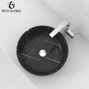 Elegante Lavabo Redondo de Porcelana China Nero Marquina, con Textura Sutil, Contemporáneo, para Baño y Tocador - Product Image 4